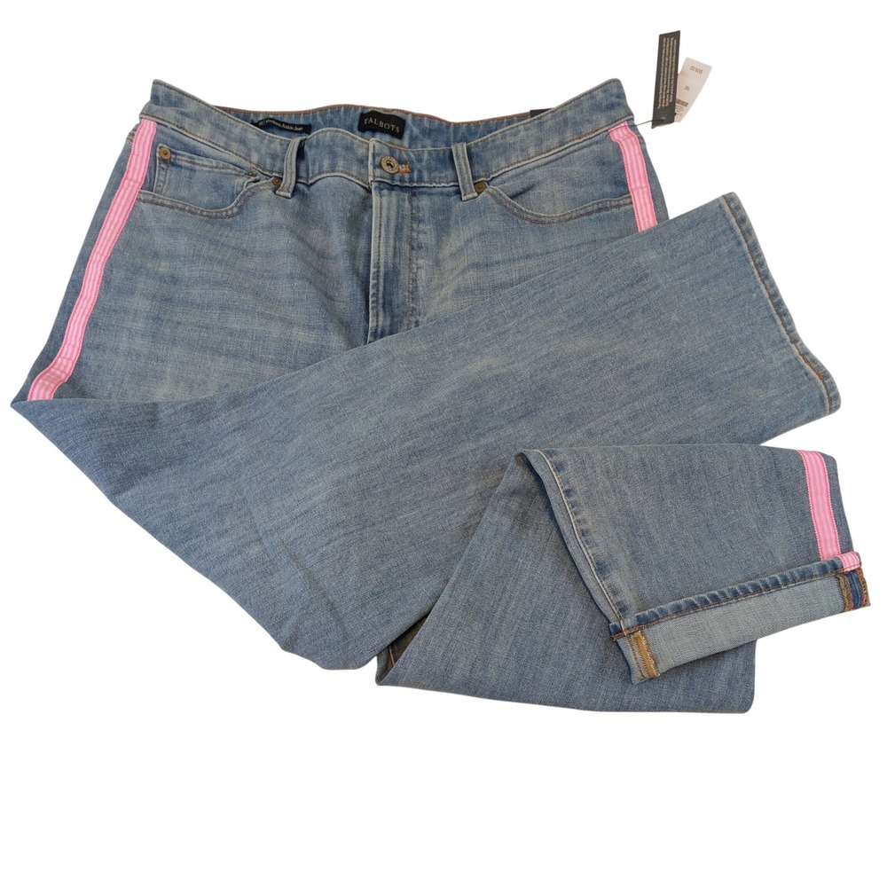Talbots Modern Ankle Jeans Light Wash Pink Side Stripe Denim Pants Size 16 NWT